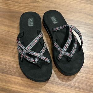 Teva Black Sandals with Pink and Blue Accents